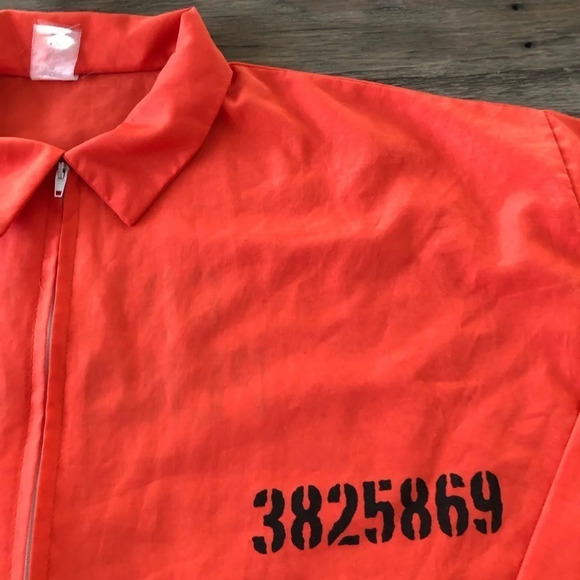 Mens One Size Orange Jumpsuit Got Busted Inmate Prison Penitentiary Halloween - Picture 6 of 8